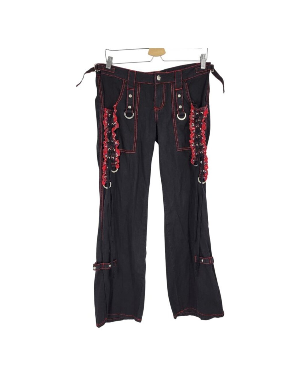 Tripp NYC Size 9 Bondage Pants Black Red Plaid Goth Punk Y2K Rave Low rise